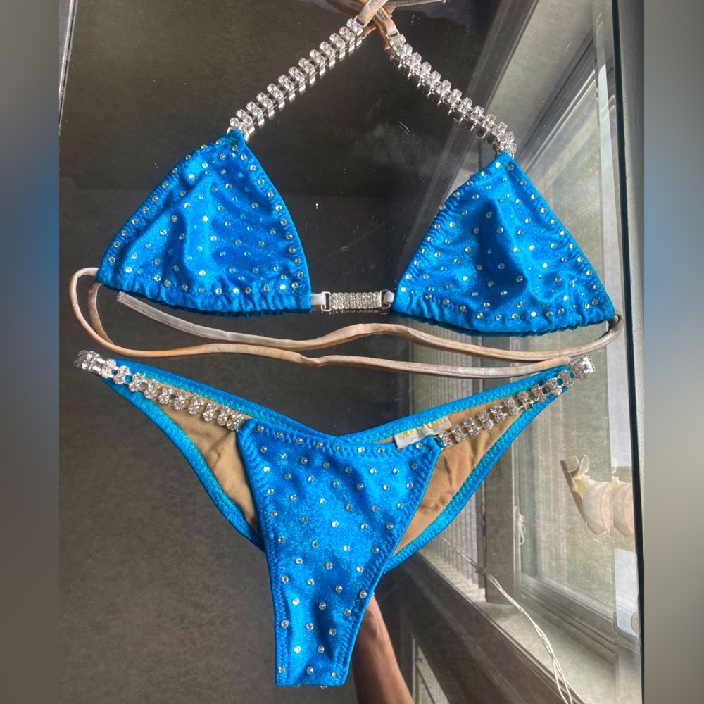 Blue Rhinestone Bikini Set